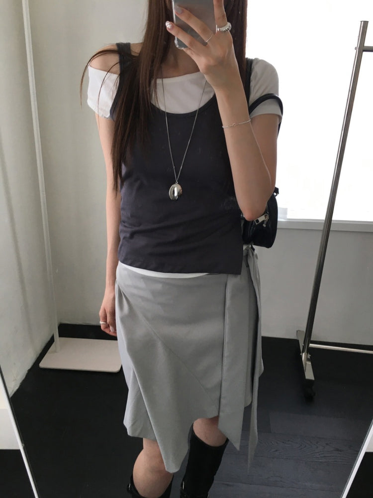 側露肩美色修身上衣