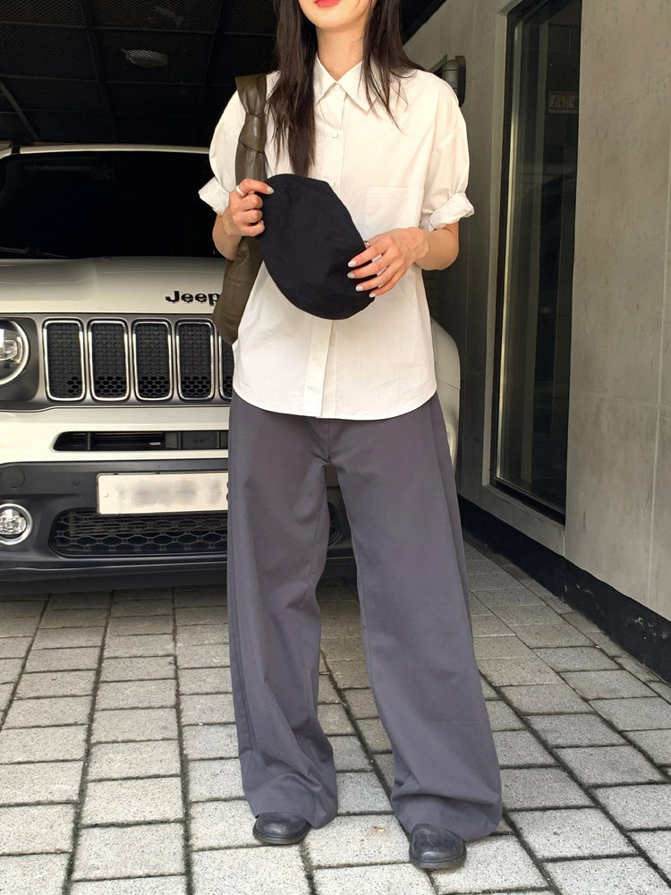 側單壓褶細節廓形褲
