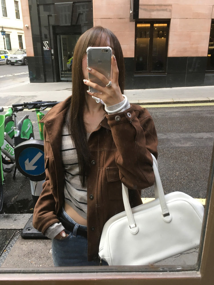 翻領明線細節麂皮外套