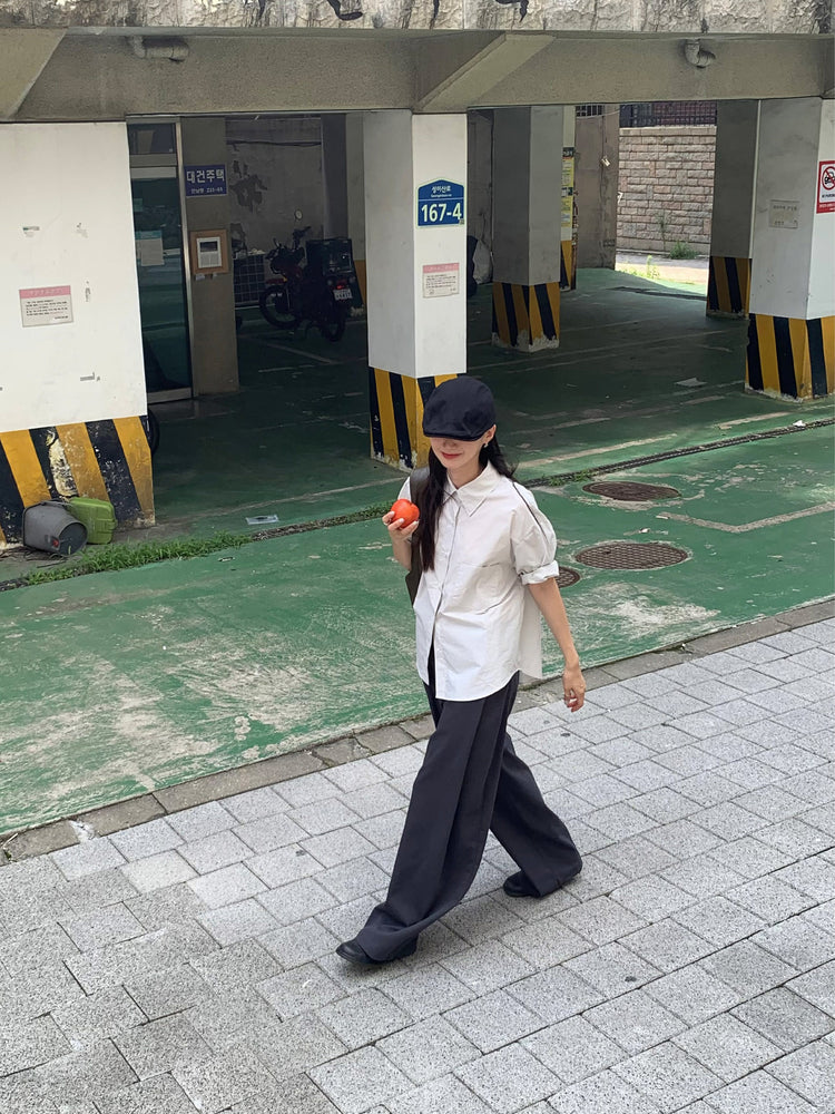 側單壓褶細節廓形褲