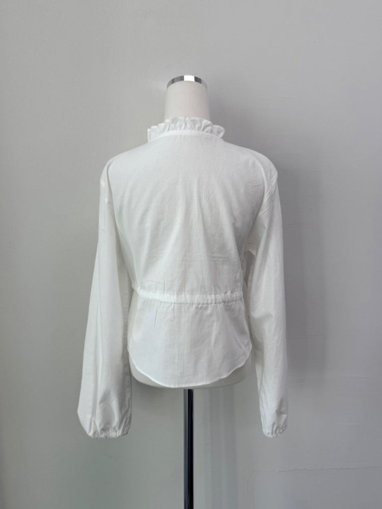 荷葉邊V領綁帶襯衫