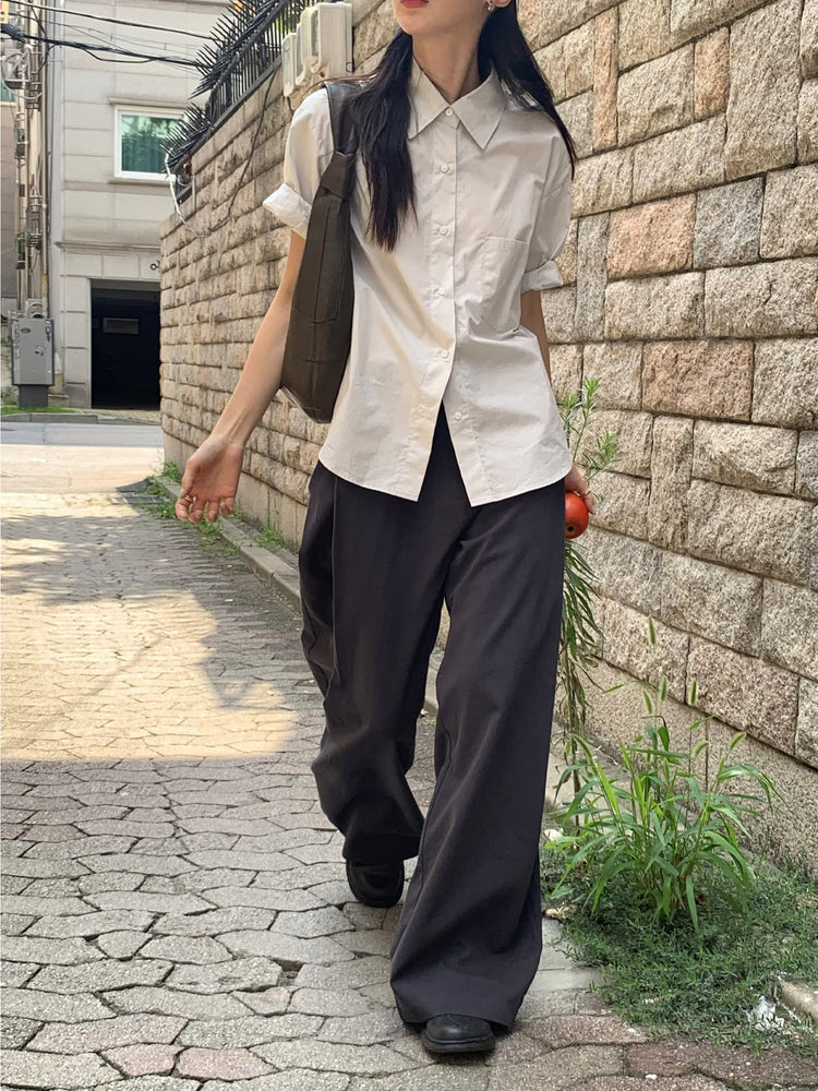 側單壓褶細節廓形褲