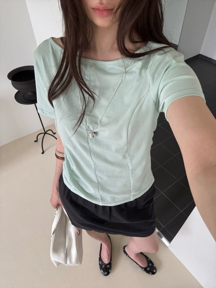 美色船領壓線細節上衣