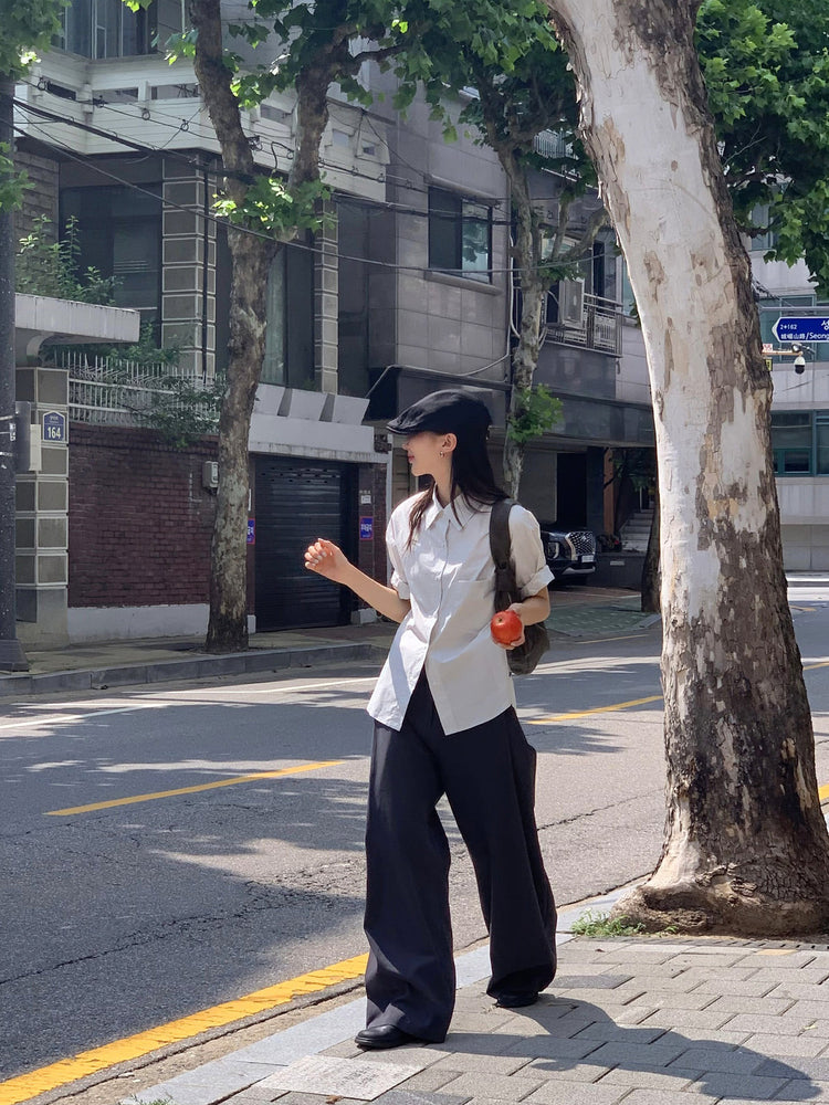 側單壓褶細節廓形褲