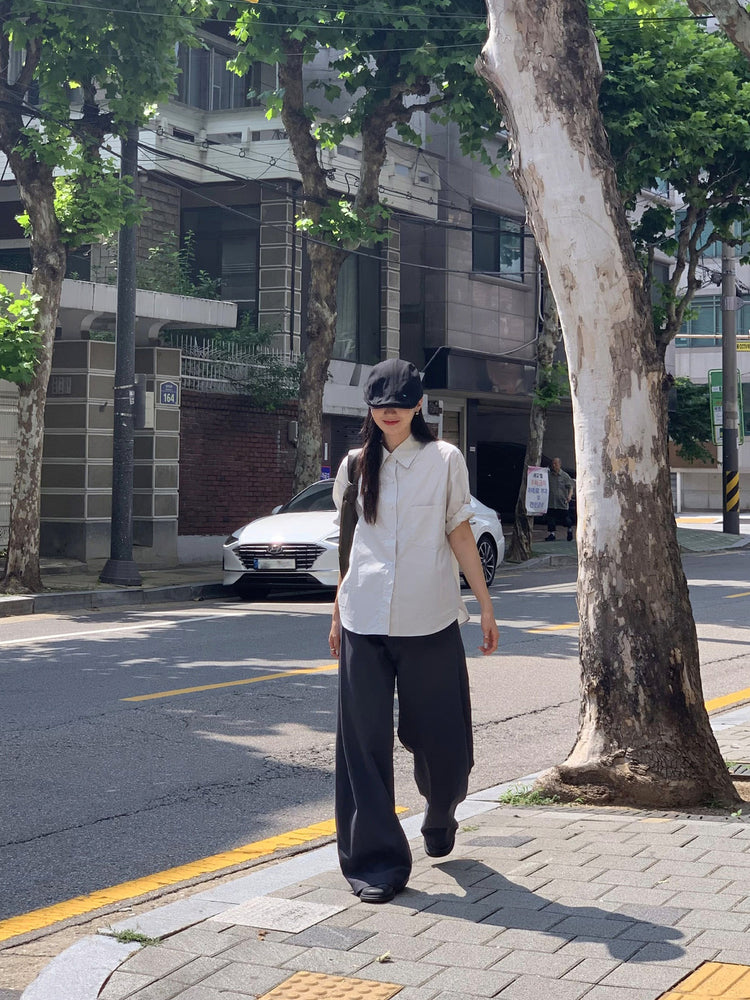 側單壓褶細節廓形褲