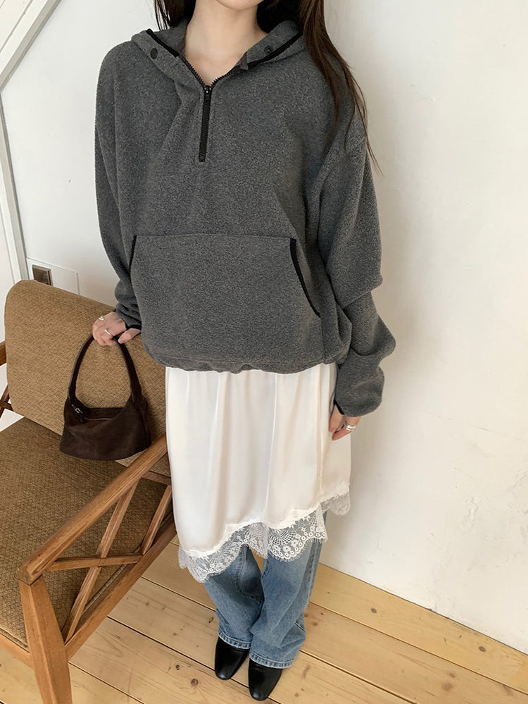 蕾絲邊光澤感不規則下擺裙