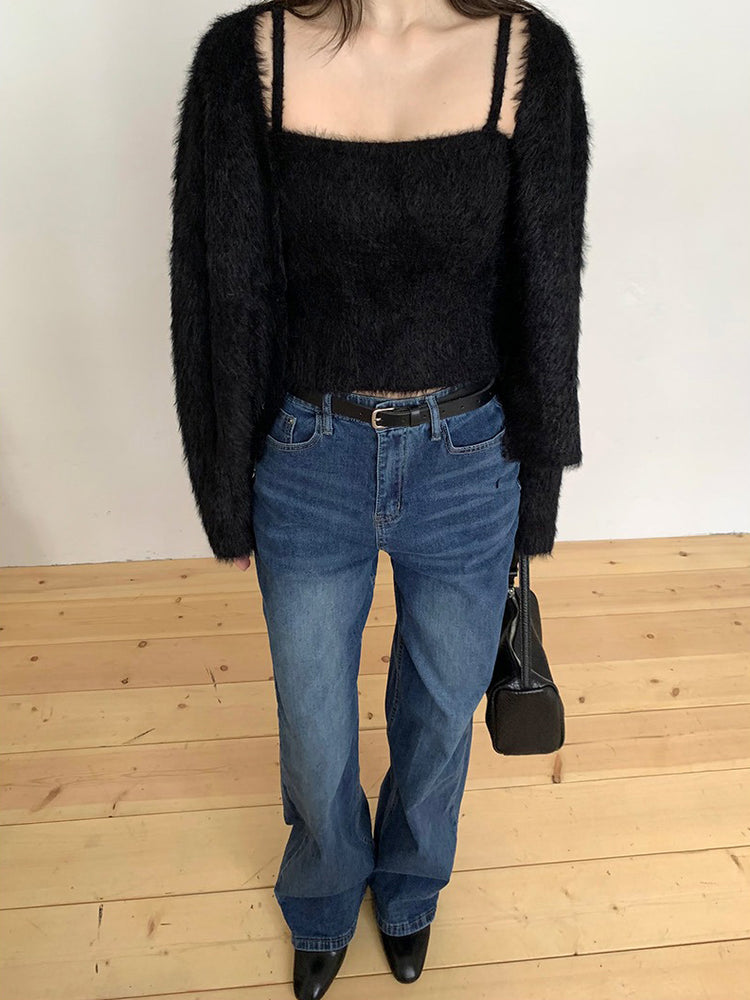 毛毛質感背心外套兩件式套裝