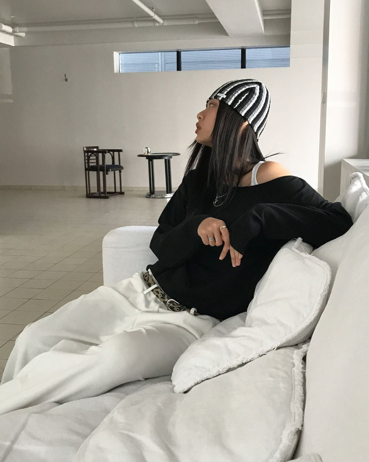 復古條紋撞色針織帽