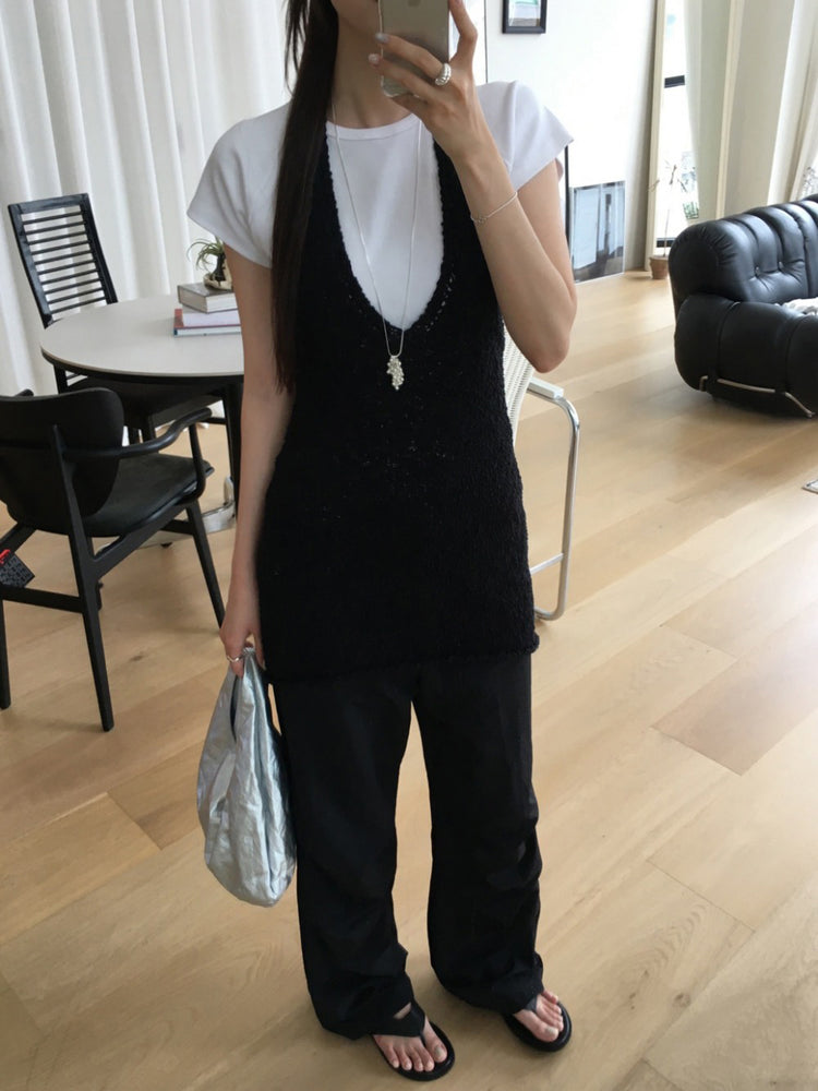 美背掛脖綁帶針織上衣