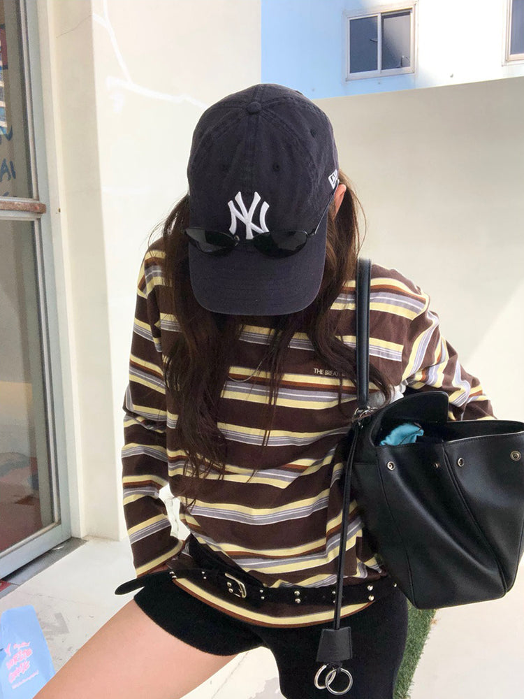 高質設計師品牌美色條紋寬鬆t