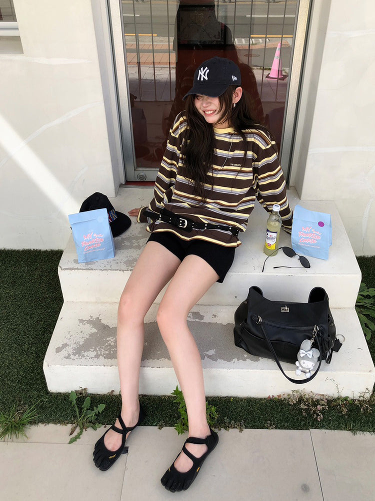 高質設計師品牌美色條紋寬鬆t
