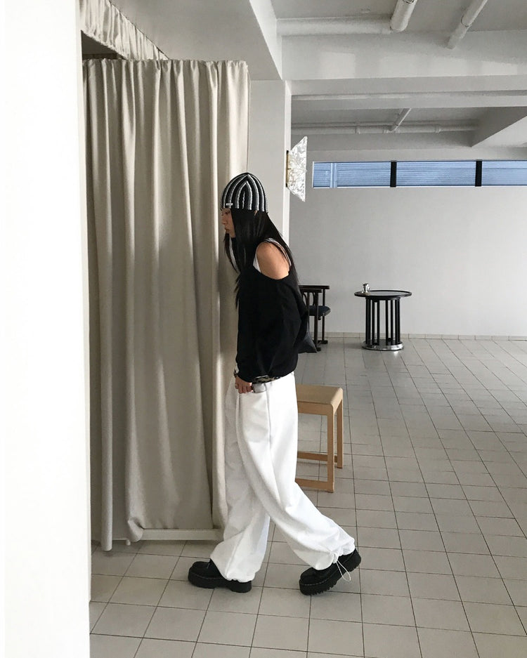 復古條紋撞色針織帽