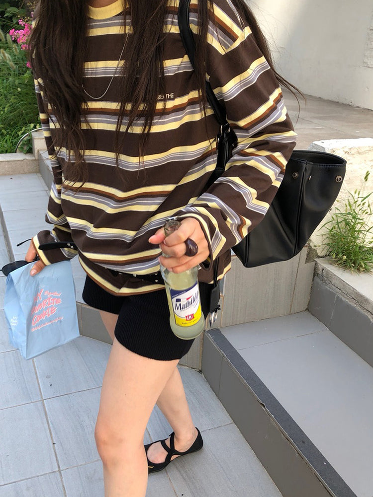 高質設計師品牌美色條紋寬鬆t