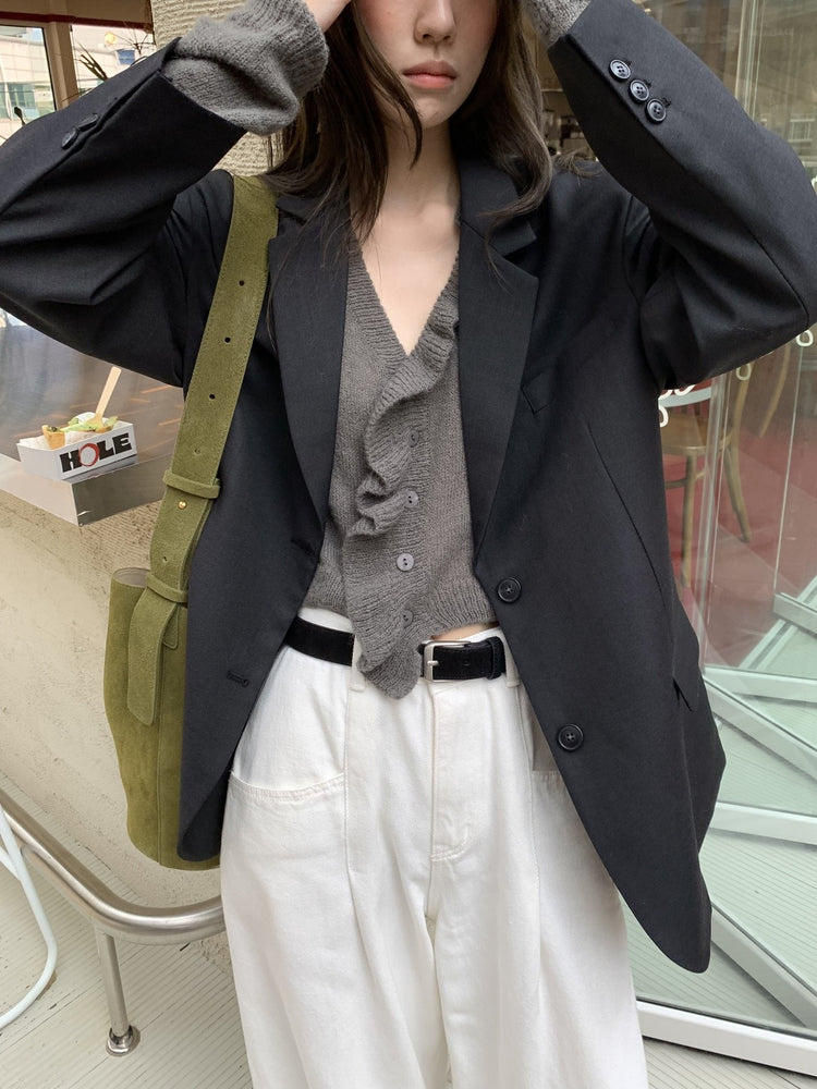 荷葉邊細節排鈕針織外套