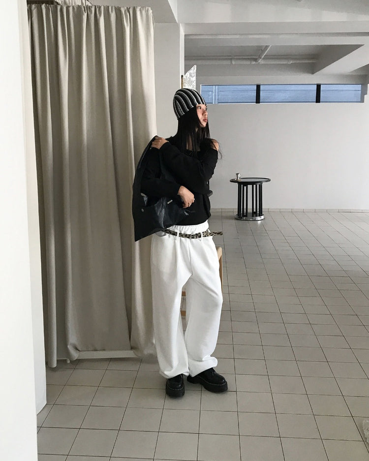 復古條紋撞色針織帽
