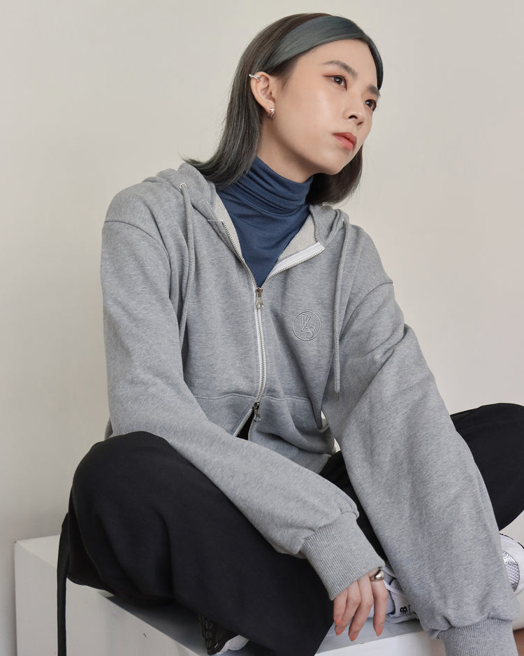 (現)高質雙拉鏈連帽休閒外套-灰色