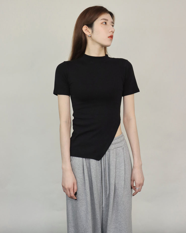 (現)小企領側露腰修身上衣-白色