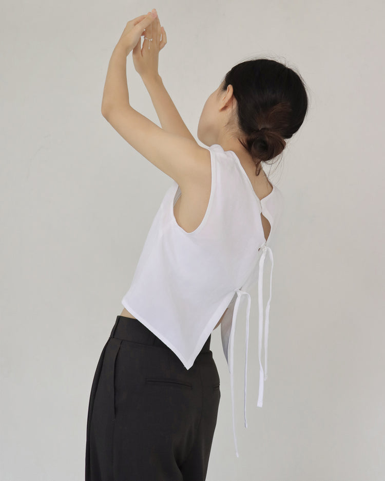 (現)麻料後綁帶短版背心