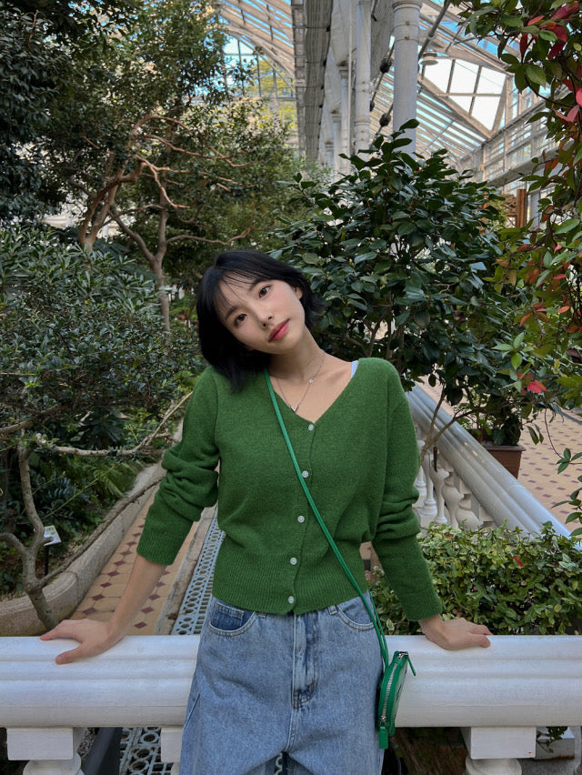 高質V領排鈕修腰針織上衣
