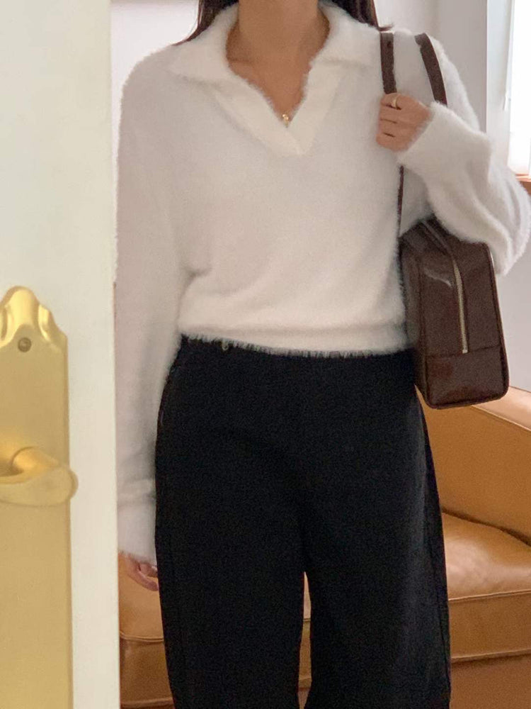(Fitting)軟糯絨毛翻領修身上衣