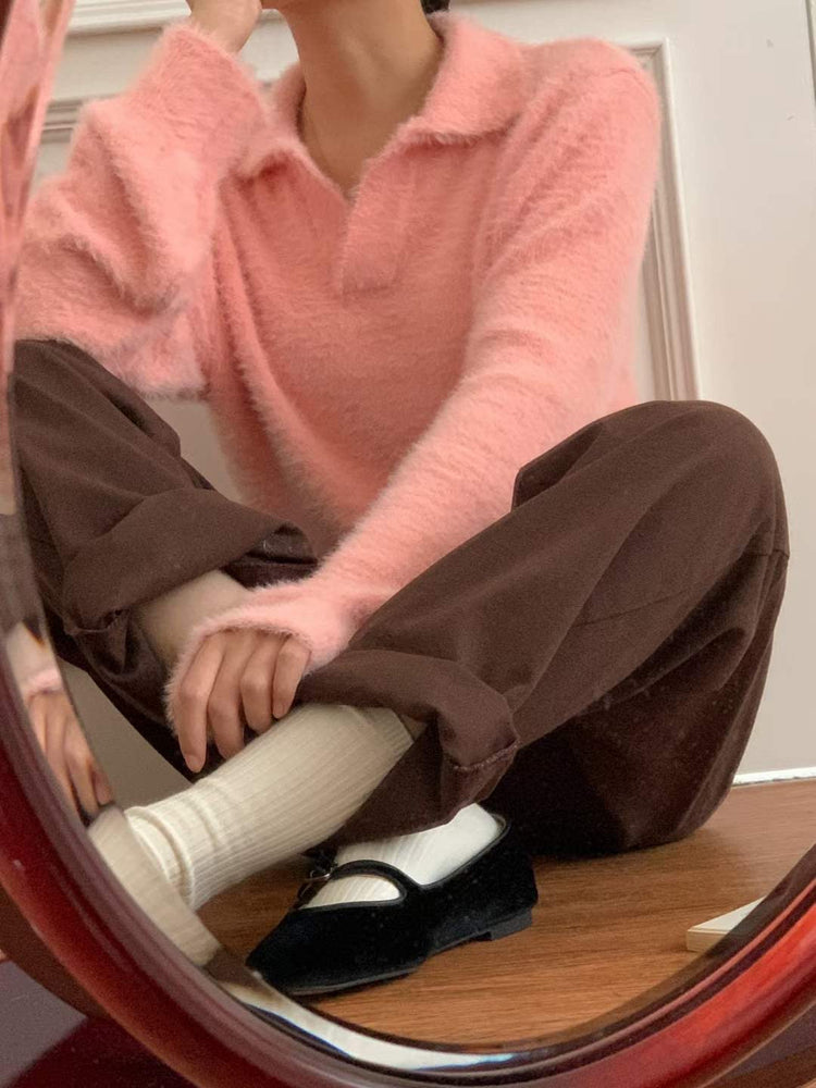 (Fitting)軟糯絨毛翻領修身上衣