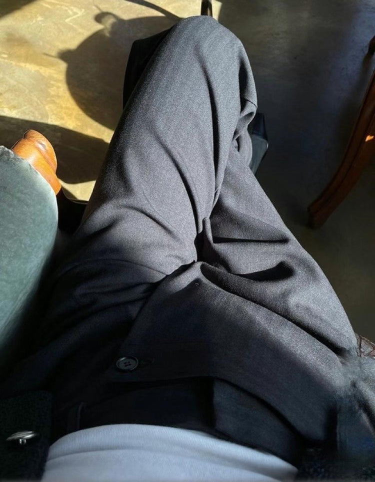 (現)高質紋理錯扣修長直褲