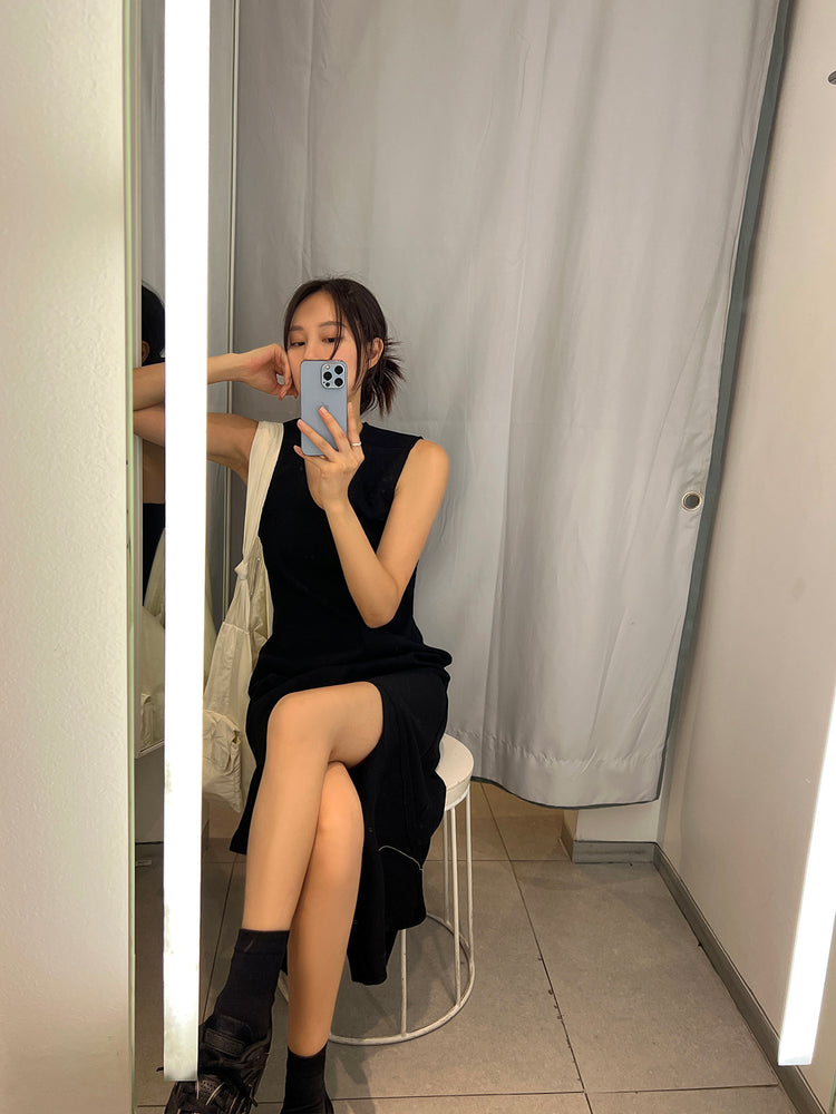 (現)高質不對稱開叉壓線連身裙