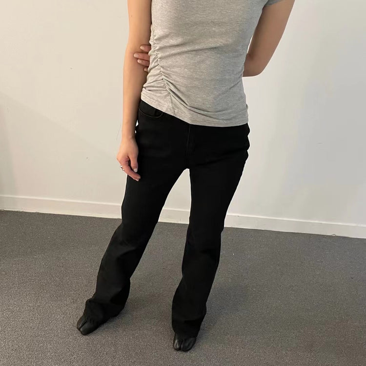 (現)側抓皺圓領修身上衣