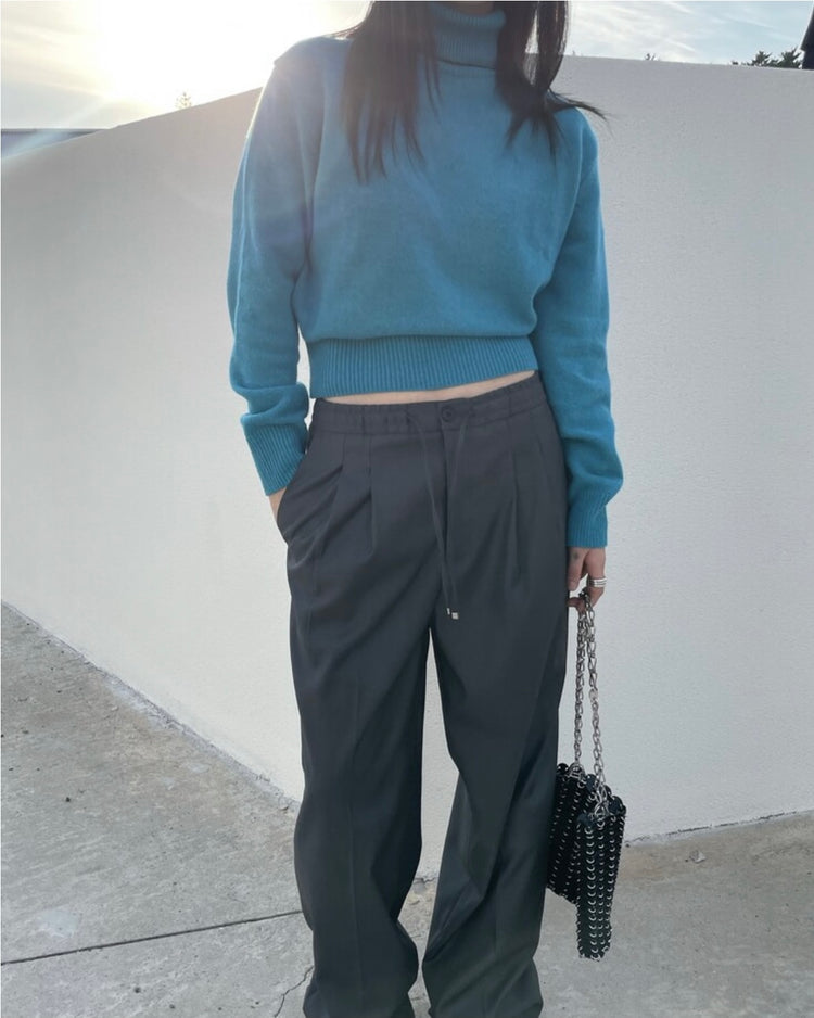 (現)高質側抓褶修腰針織衫-奶白