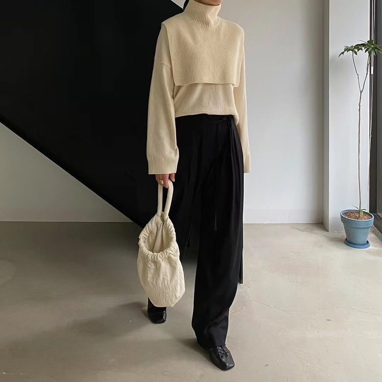 (現)高質圍巾v領針織衫套裝