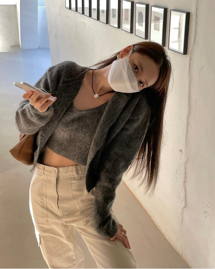 (現)羊毛質感排鈕針織外套