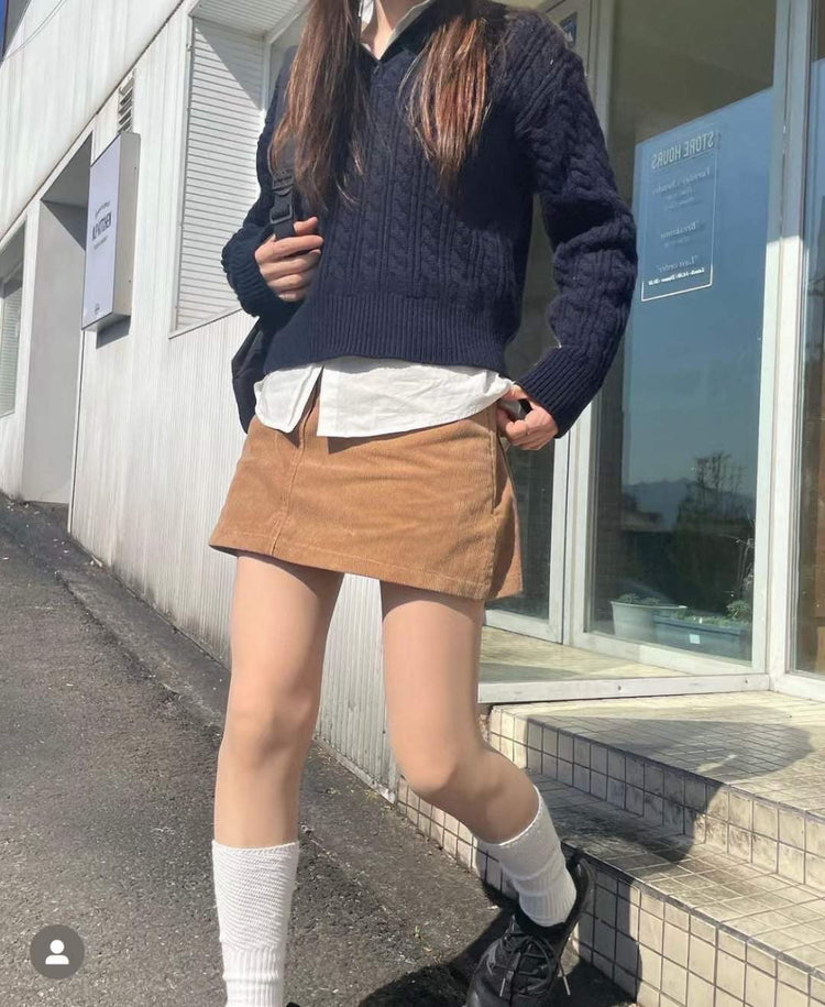 (現)燈芯絨質感中腰短裙