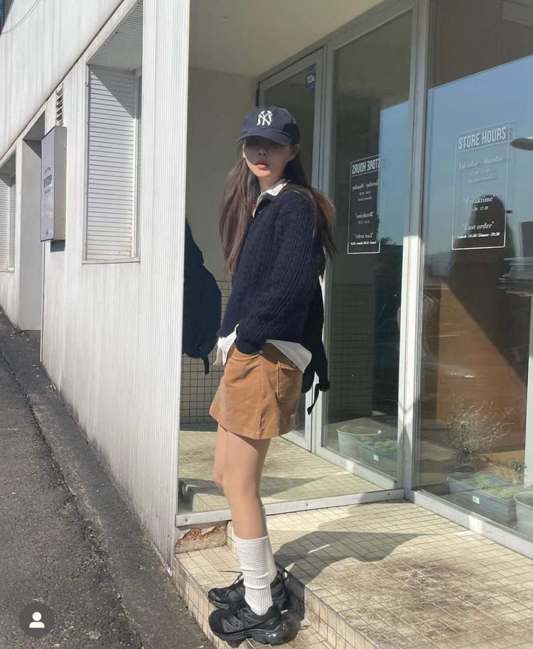 (現)燈芯絨質感中腰短裙