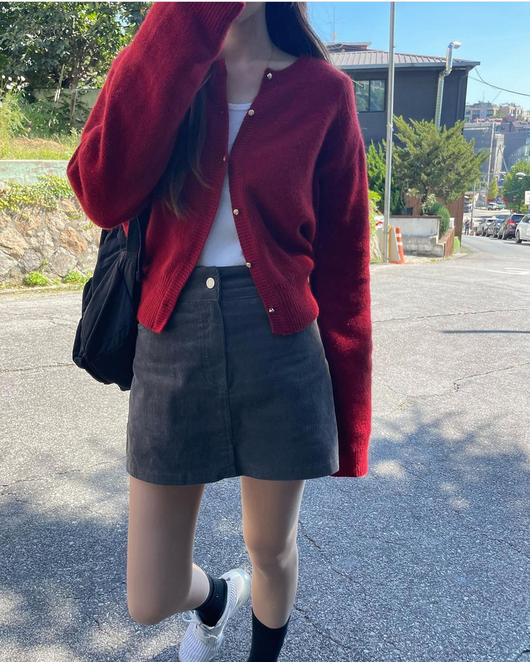 (現)燈芯絨質感中腰短裙