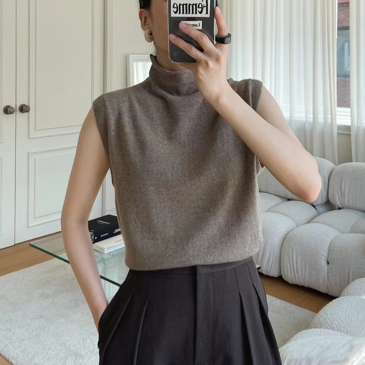 (現)企領捲邊細節針織背心