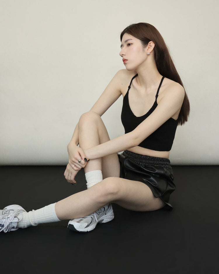 (現)後綁帶針織吊帶背心-深灰