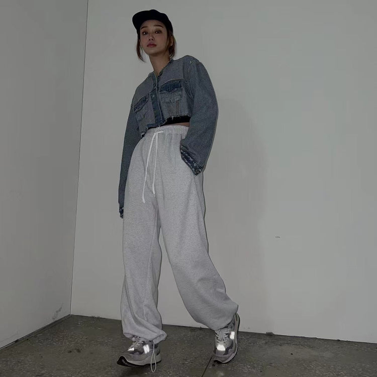 Unisex休閒兩穿棉褲-灰白