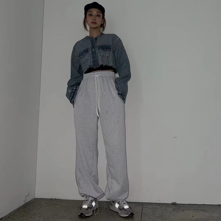 Unisex休閒兩穿棉褲-灰白