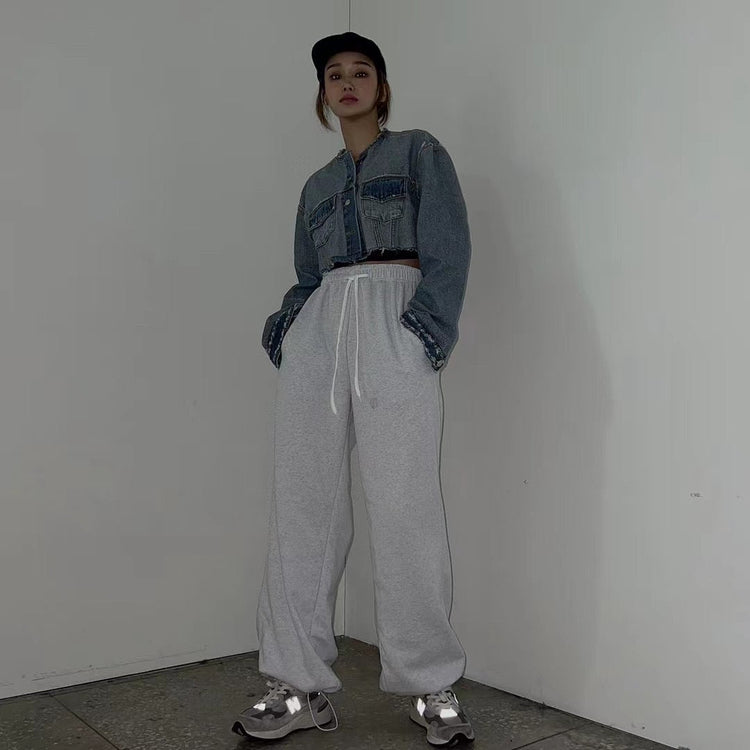 Unisex休閒兩穿棉褲-灰白