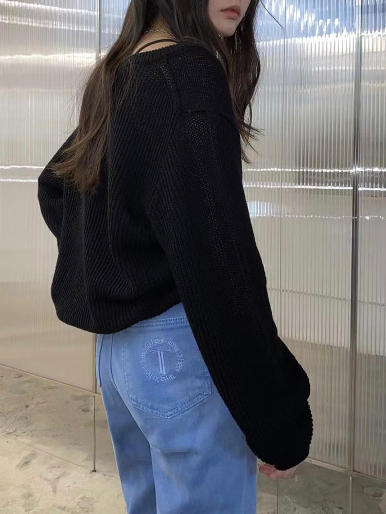 (現)高級麻料v領針織衫