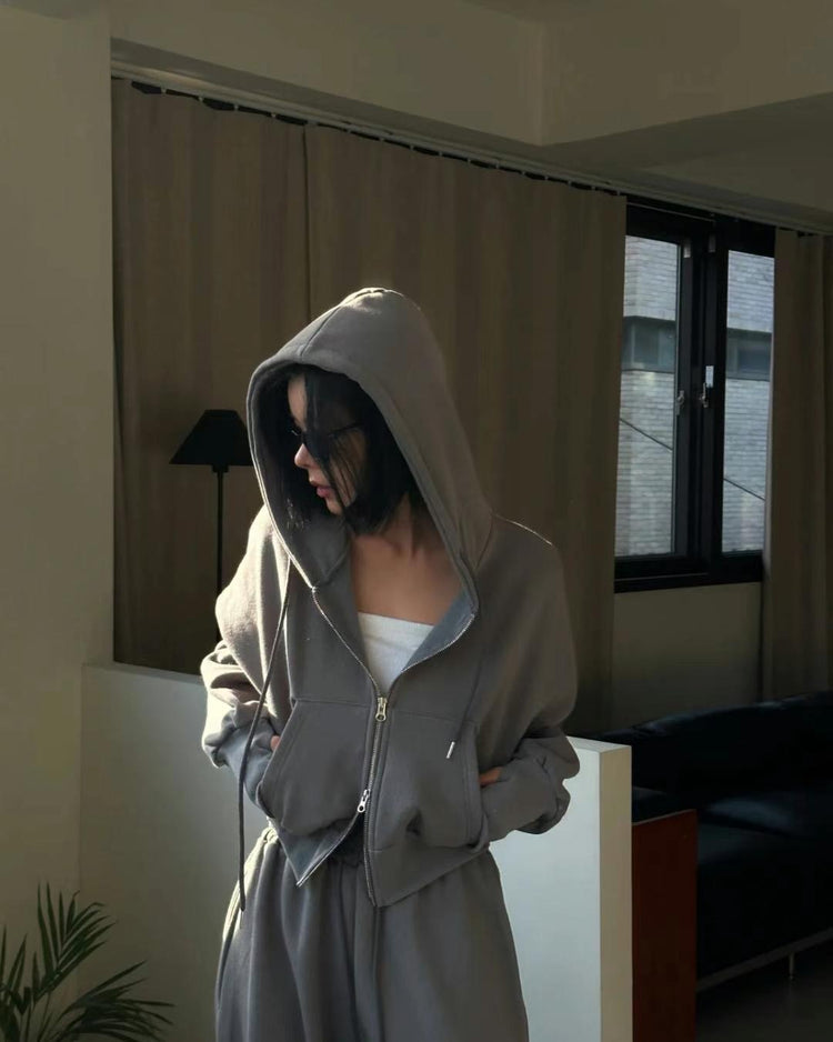 (現)指扣細節修腰內刷毛休閒套裝