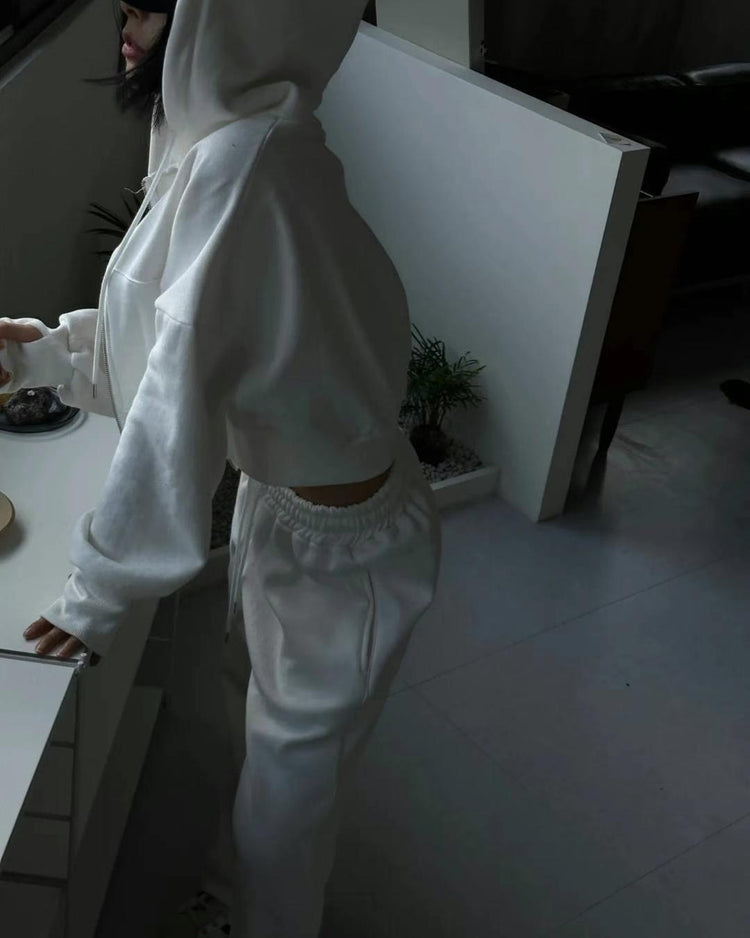 (現)指扣細節修腰內刷毛休閒套裝