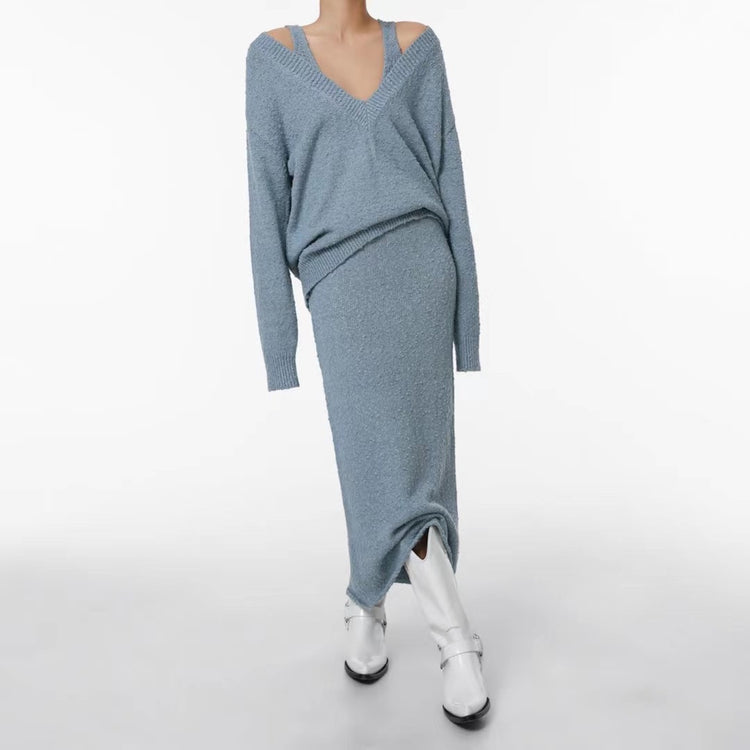 (現)輕薄粒感V領針織衫