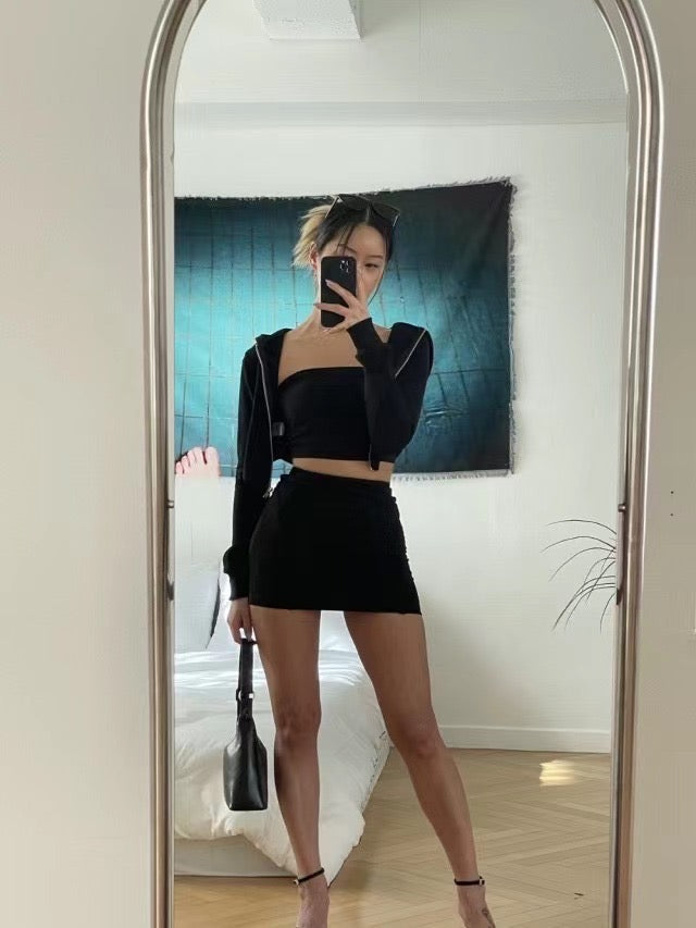 (Fitting)美腰弧下擺線條細節套裝