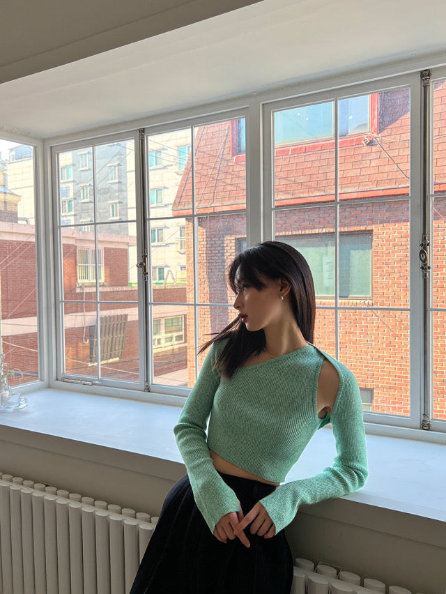 (現)高級混色斜肩針織短背心