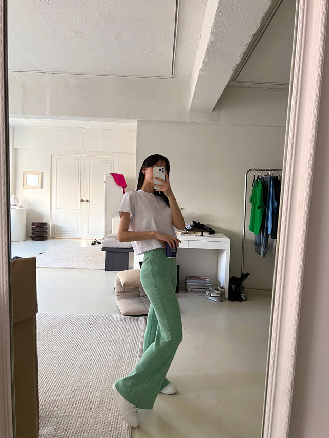 (現)高級混色垂感修腿針織褲