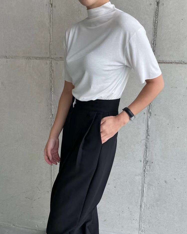 (現)不修邊小企領垂感短袖