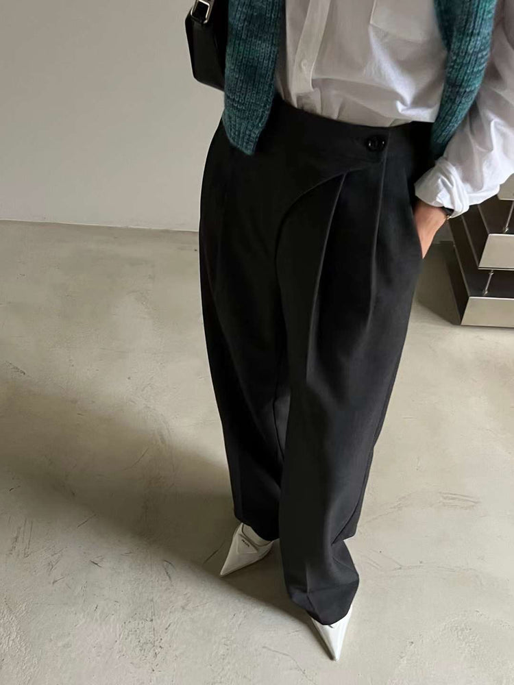(現)高質弧形設計感直褲
