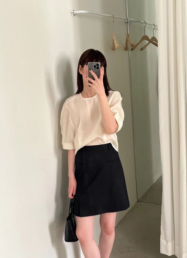 (現)側小開叉細節半橡筋短裙