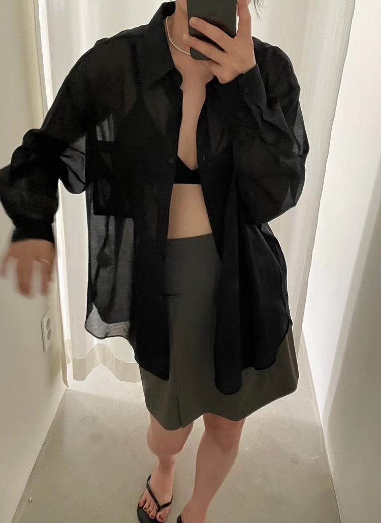 (現)側小開叉細節半橡筋短裙
